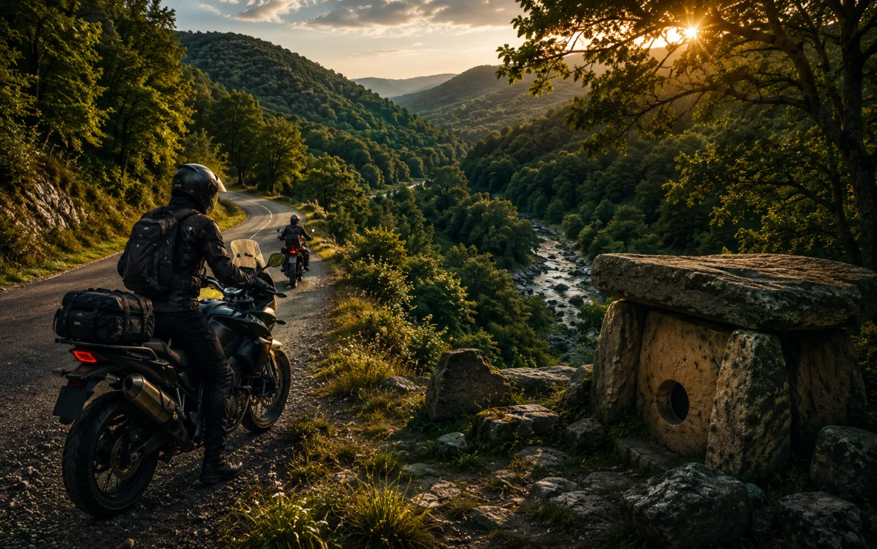 Мотоцикл на смотровой над Генеральскими пляжами во время тура Moto Levins